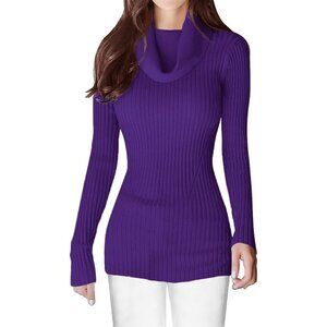 Women’s Cowl Neck Light Purple Stretchable Knit Long Sleeve Bodycon Sexy Sweater